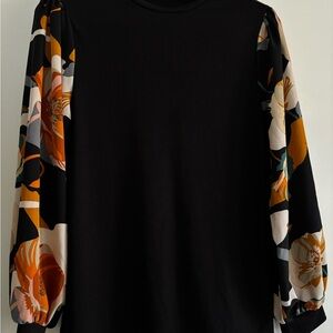 Floral Sleeve Black Top